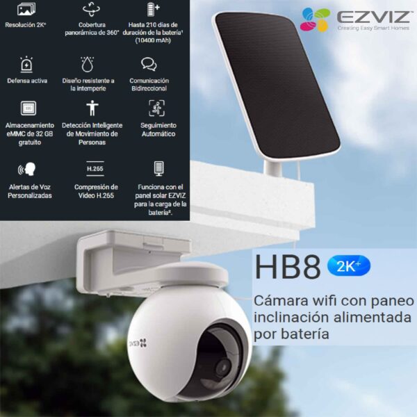 Cámaras Smart WiFi/4G Audio 2K HB8, Exterior Batería/Panel Solar