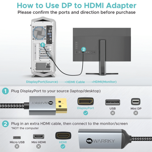 Adaptador DisplaySport a HDMI 4K 30 Hz, 0,2 m, gris plateado - Image 6