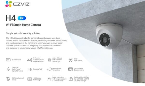 Cámara Domo H4 WiFi 2K, interior/exterior
